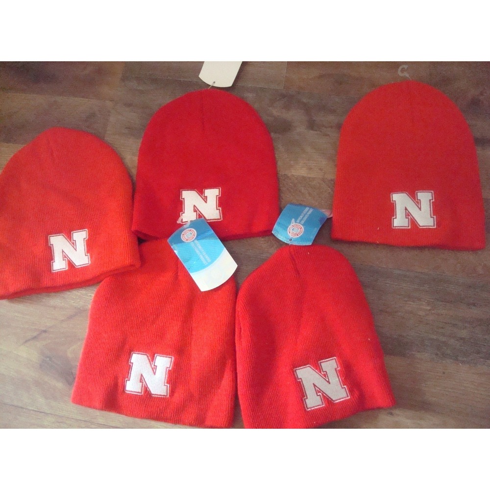 5PC LOT NEBRASKA HUSKERS   beanie knit toboggan  DEADSTOCK‎  HAT CAP VINTAGE T5